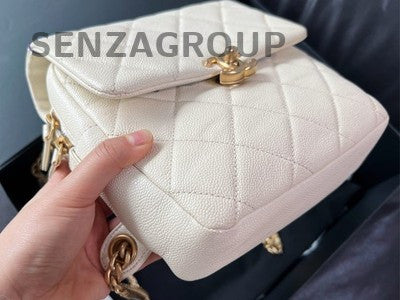 Chanel Quilted Chain Backpack White Gold Hardware Classic Fashion Women