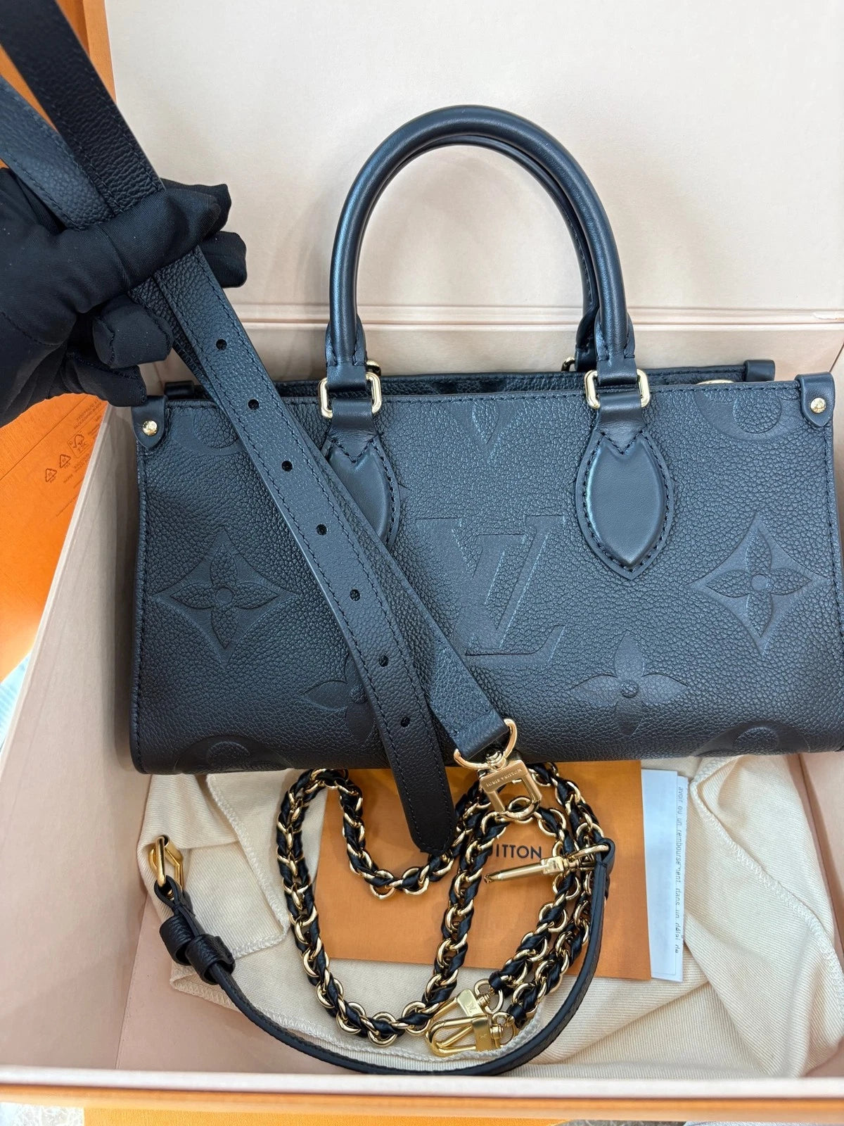 Louis Vuitton OnTheGo Canvas Black Gold Tote Bag Excellent