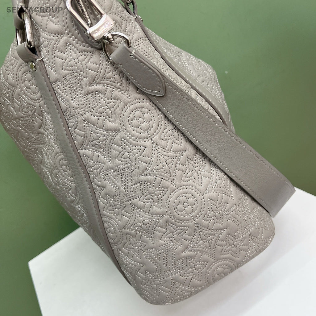 Louis Vuitton Embroidered 2Way Top Handle Shoulder Bag Gray Silver Women Classic
