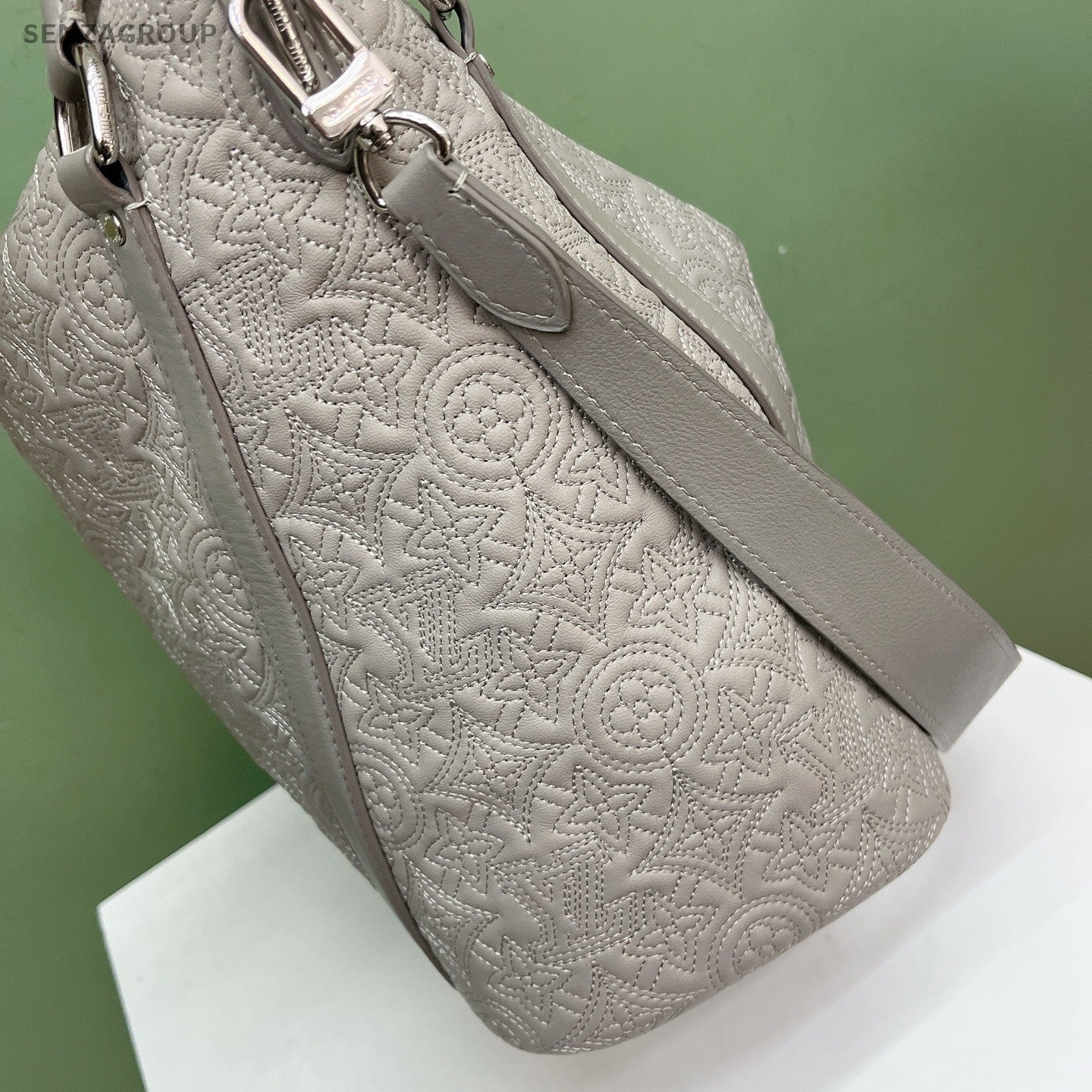 Louis Vuitton Embroidered 2Way Top Handle Shoulder Bag Gray Silver Women Classic