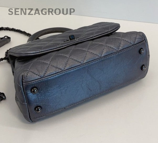 Chanel Coco Handle PM Top Handle Bag Chain Crossbody Gray Black Women