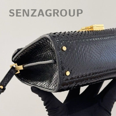 YSL Saint Laurent Cassandra Mini Black Gold Snakeskin Shoulder Bag