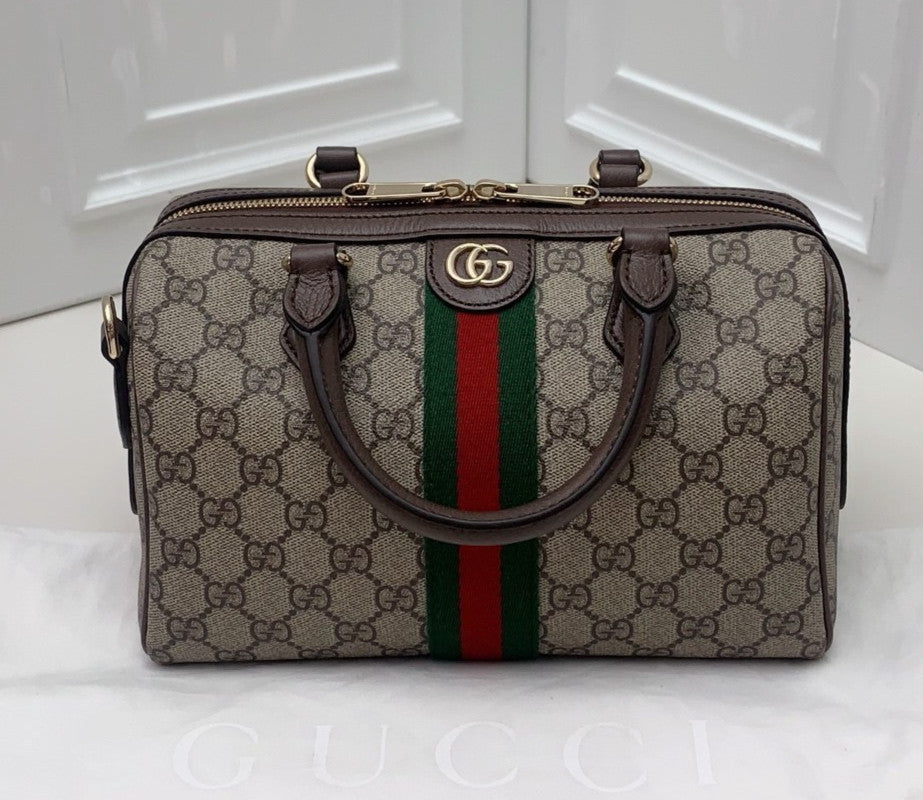 Gucci Boston Ophidia Top Handle Crossbody Brown Gold Used Women Classic