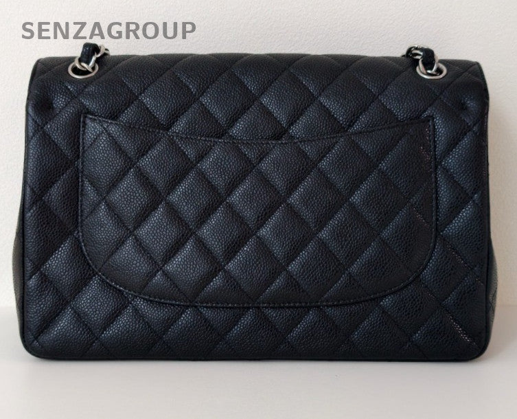 Chanel Classic Flap Jumbo Chain Shoulder Bag Black Silver Used Women Designer