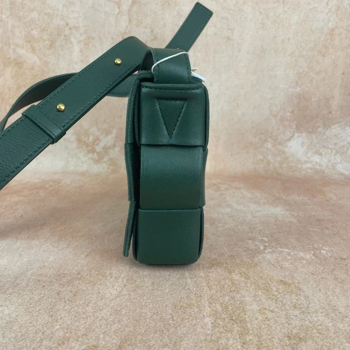 Bottega Veneta Cassette Green Lambskin Woven Shoulder Crossbody Women