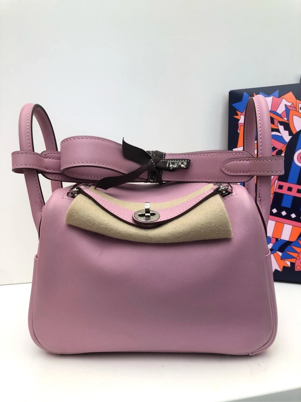 Hermes Mini Lindy Purple Leather Top Handle Bag For Women