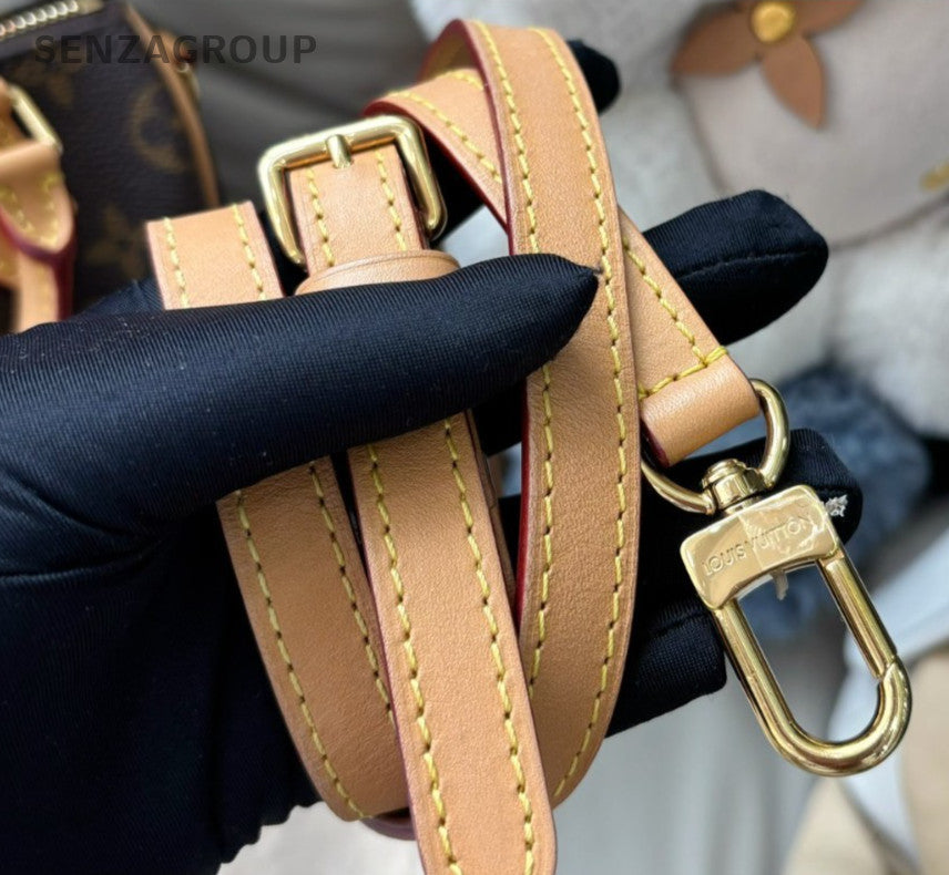 Louis Vuitton Nano Speedy Monogram Top Handle Bag Crossbody Brown Gold Women