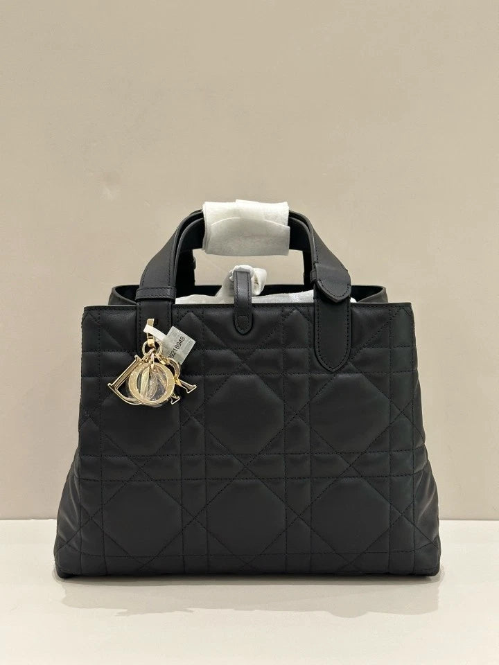 Authentic Dior Toujours Medium Black Tote Top Handle Bag For Women