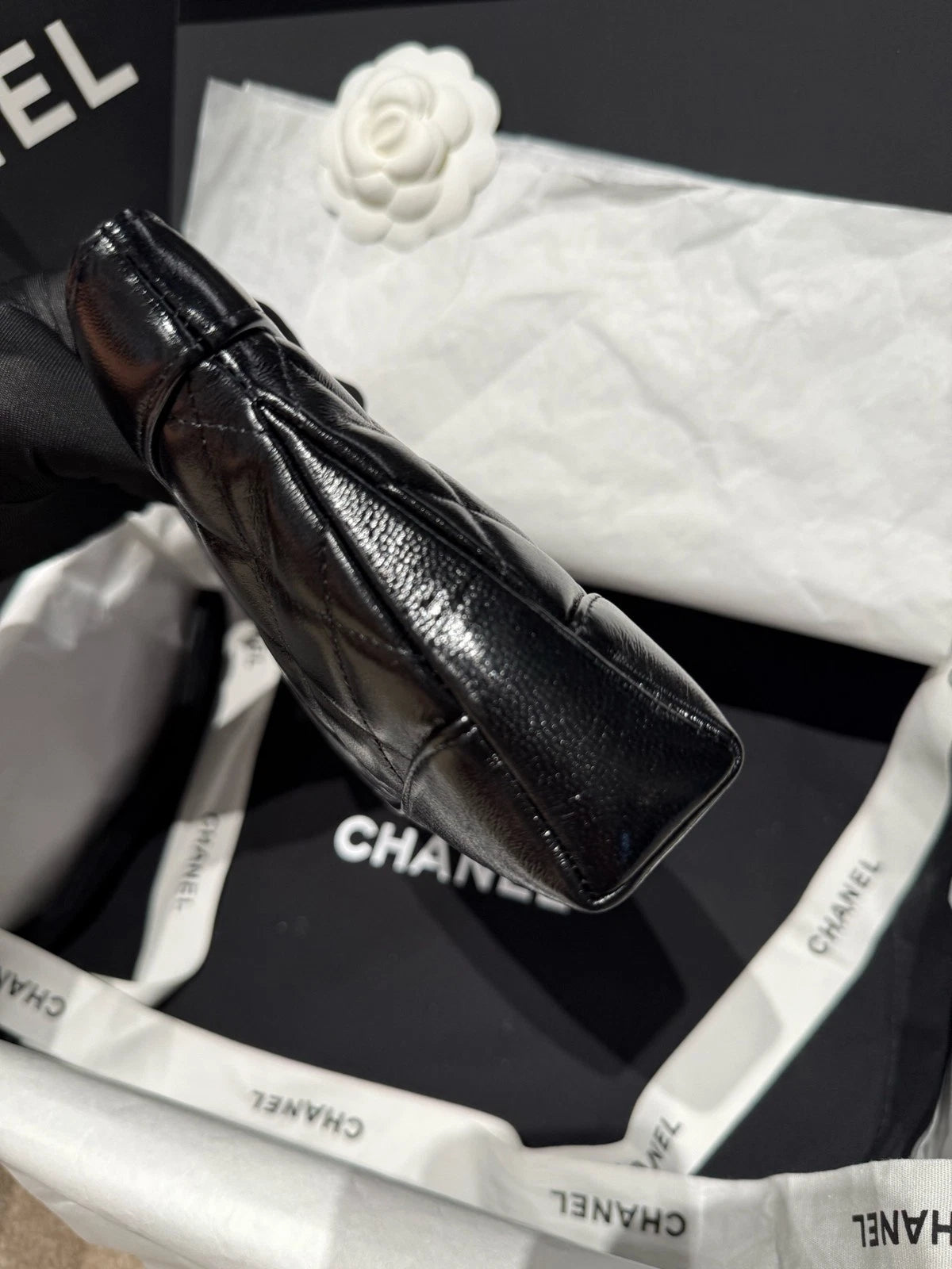 CHANEL 31 Bag Black Gold Lambskin Shoulder Bag For Women
