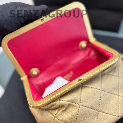 Chanel Quilted Chain Shoulder Crossbody Bag Red Gold Women's Fashion