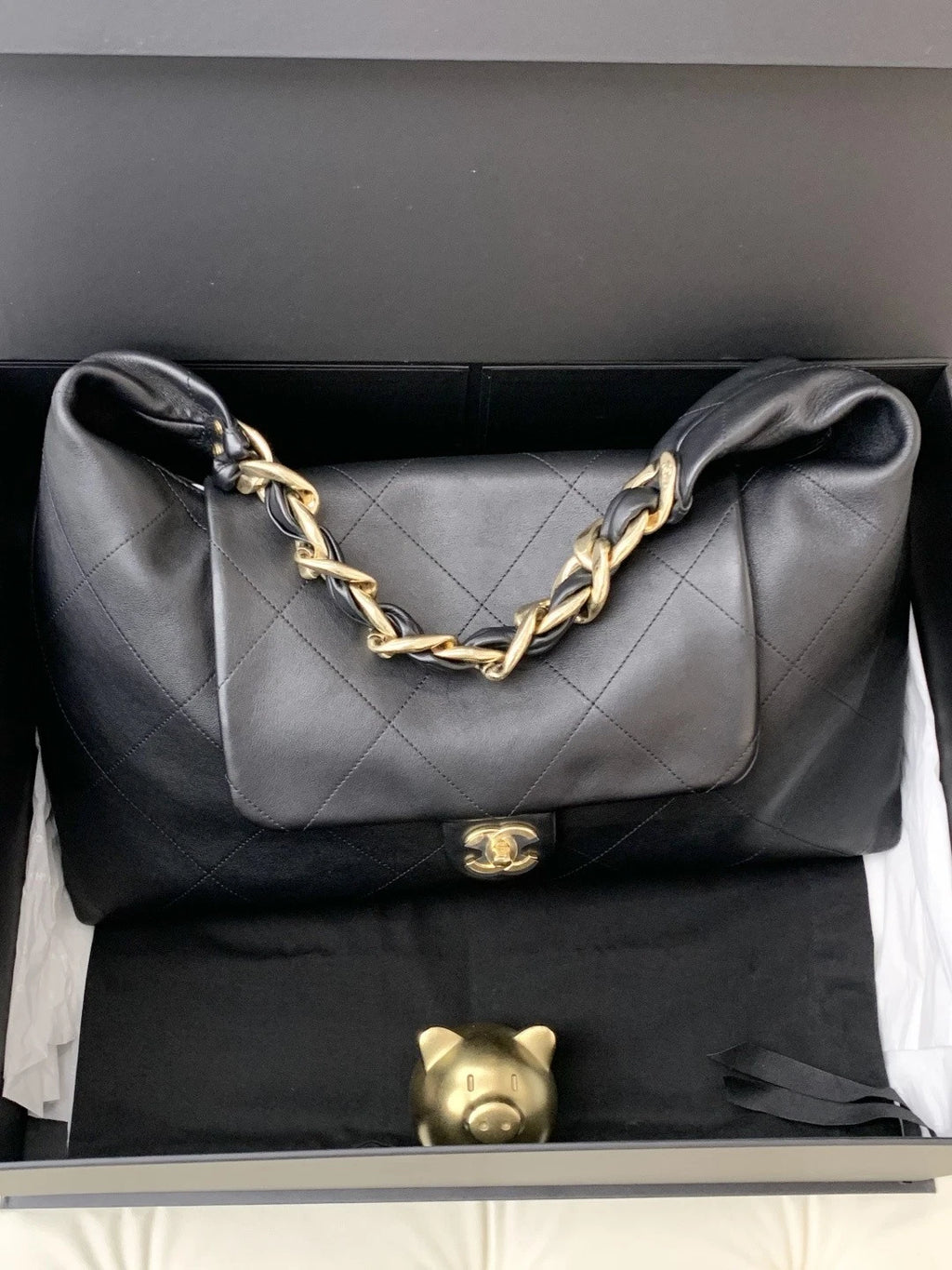 Chanel Hobo GM Chain Calfskin Shoulder Bag Black Gold Hardware Women S