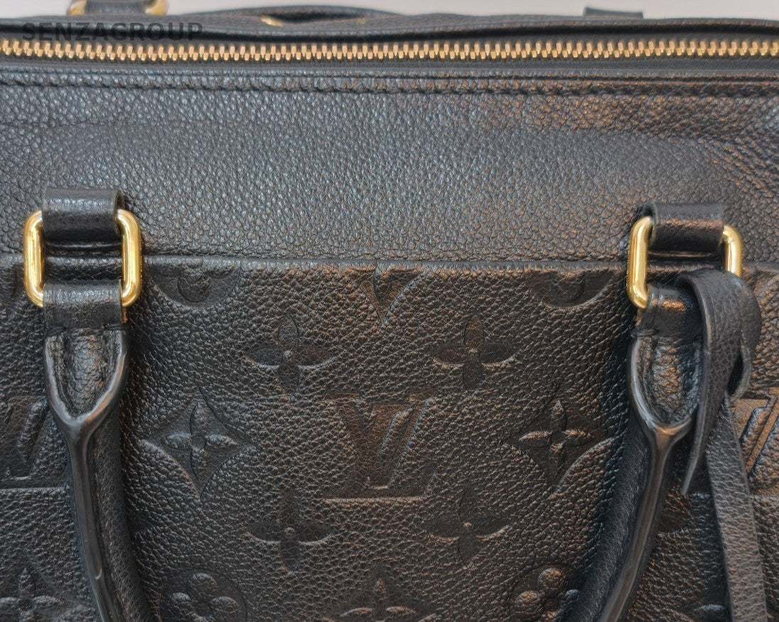 Louis Vuitton Speedy Monogram Top Handle Bag Crossbody Black Gold Women Classic