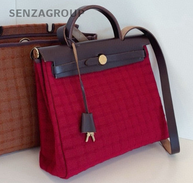 Hermes Herbag Zip31 Top Handle Bag Crossbody Red Silver Women Classic Vintage