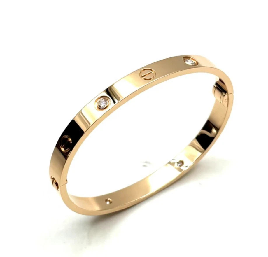 Excellent Cartier Love Classic Bracelet 18k Rose Gold Bangle 4Diamonds Size17