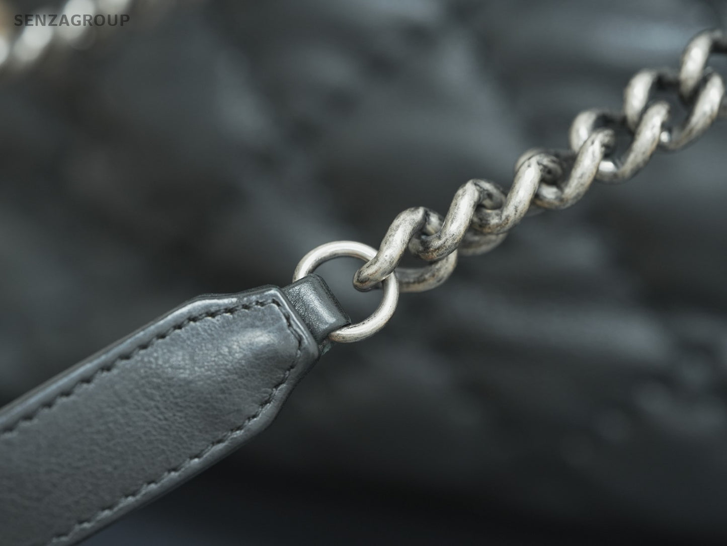CHANEL Classic External suture line tote Shoulder bag Black Silver
