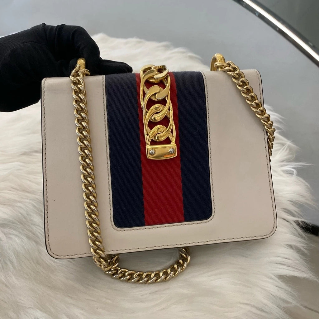 Gucci Sylvie Small Chain Shoulder Bag - White Gold Classic Women's