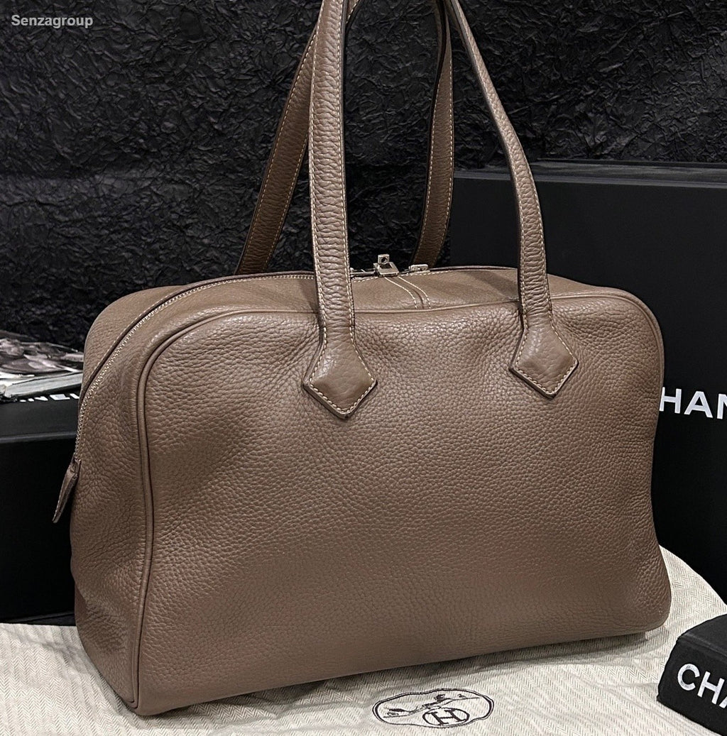 Hermes Victoria35 Top Handle Bag Gray Silver Used Women Classic