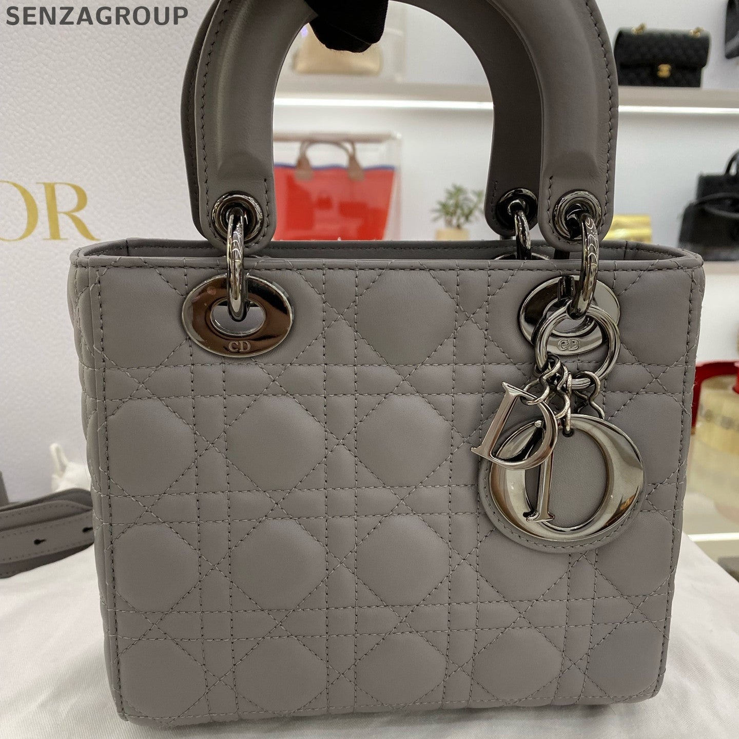 Dior Lady Dior Cannage Grey Gold Handbag Shoulder Crossbody Bag Classic