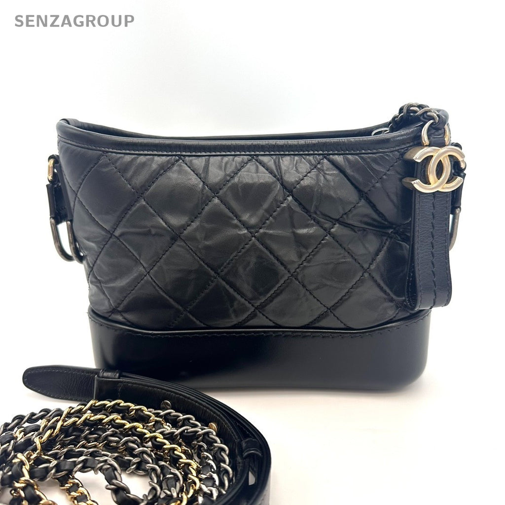 Chanel Gabrielle PM Calfskin Chain Shoulder bag Black Gold Women Classic