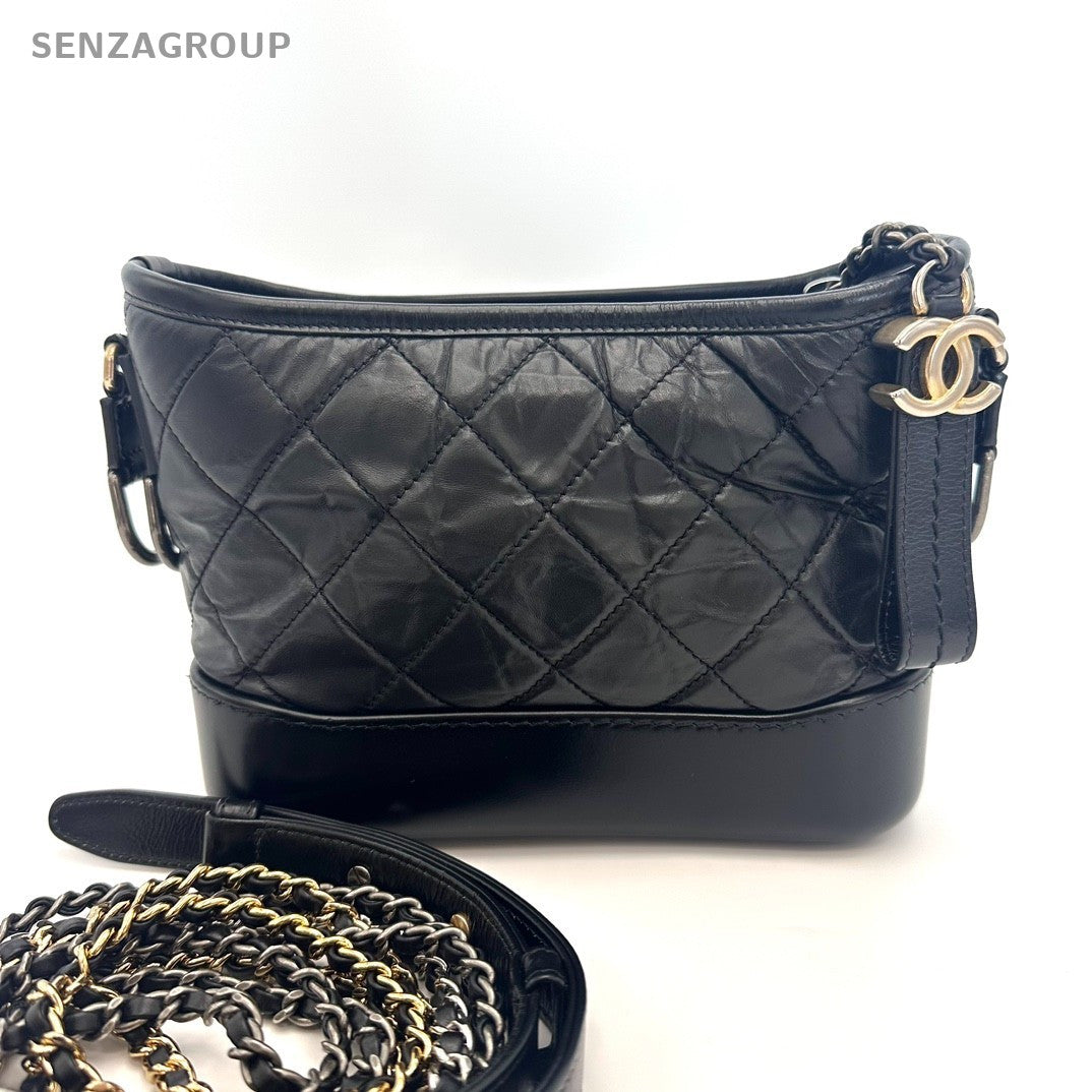 Chanel Gabrielle PM Calfskin Chain Shoulder bag Black Gold Women Classic