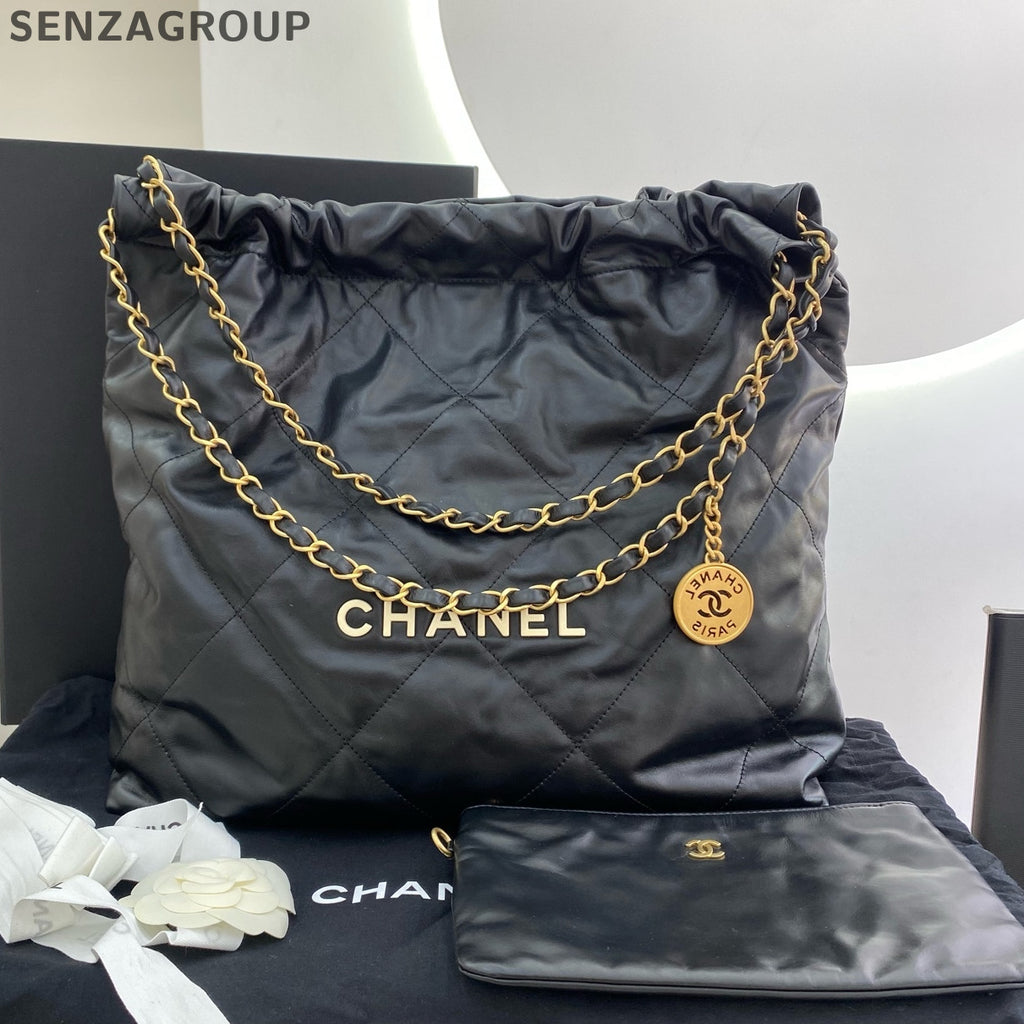 Chanel Black Gold Medium 22 Bag Chain Shoulder Bag Quilted Classic