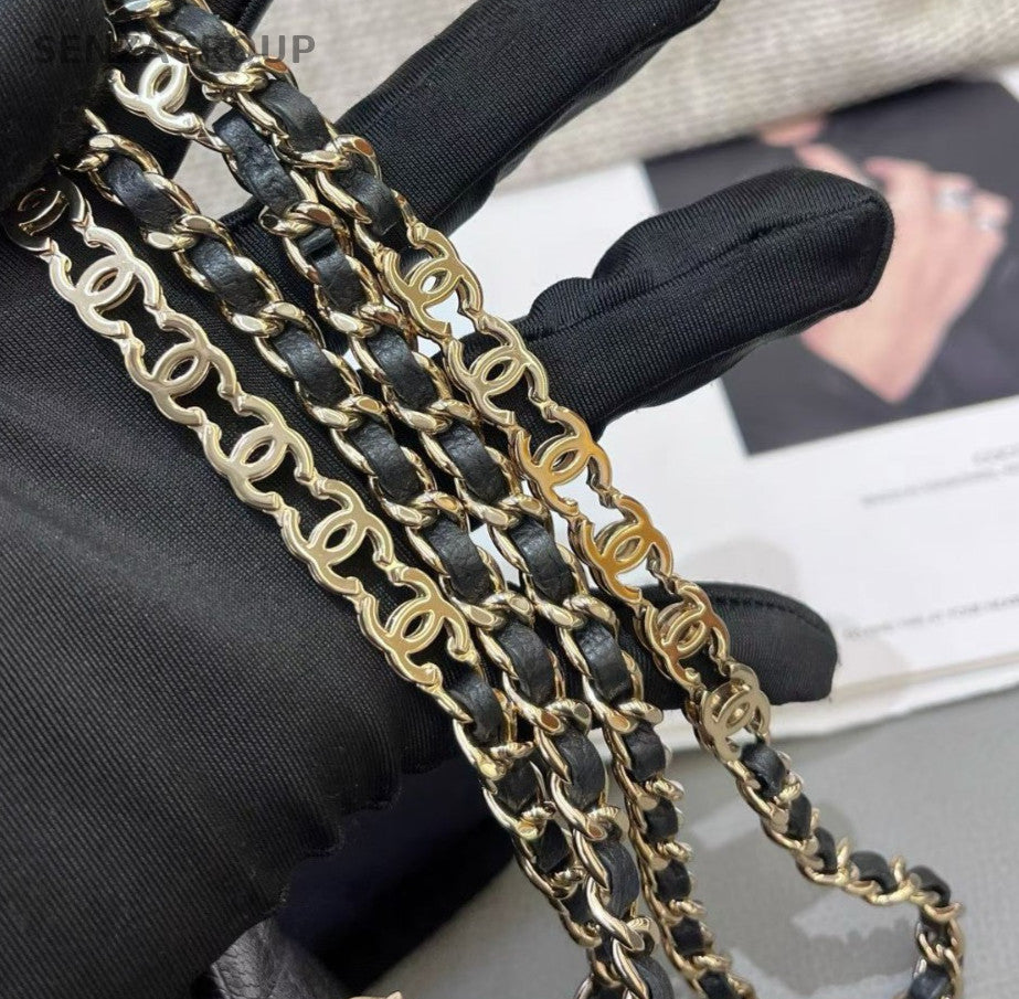 Chanel Diamond Chain Calfskin Box Crossbody Black Gold Women Classic Fashion