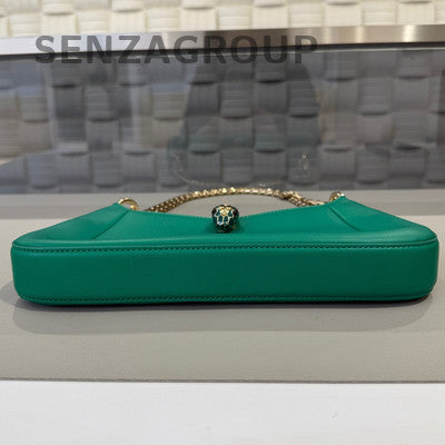 Bvlgari Serpenti Baia Hobo Chain Shoulder Bag Green Gold Clasp