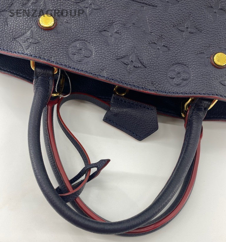 Louis Vuitton Montaigne Monogram MM Top Handle Bag Blue Gold Women Classic