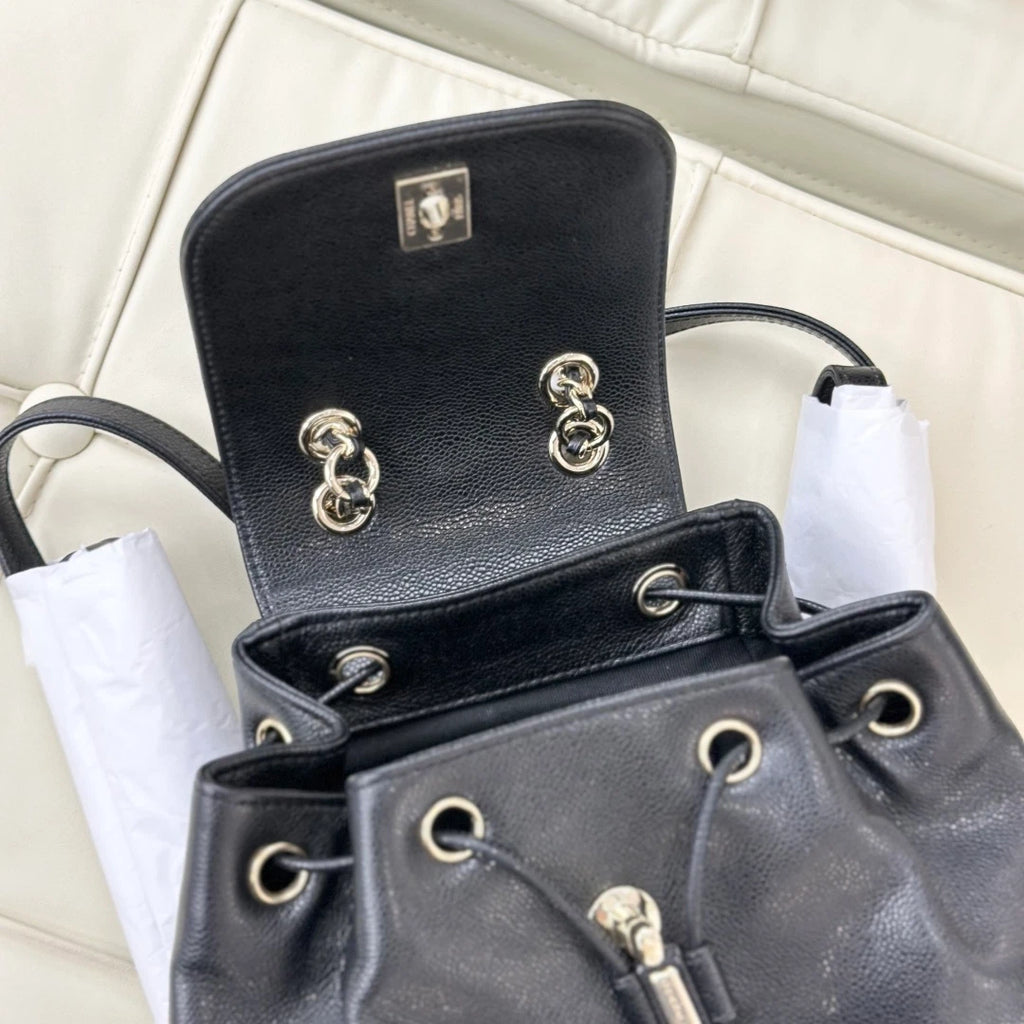 Chanel Affinity PM Calfskin Backpack Black Gold Hardware Women Classic S