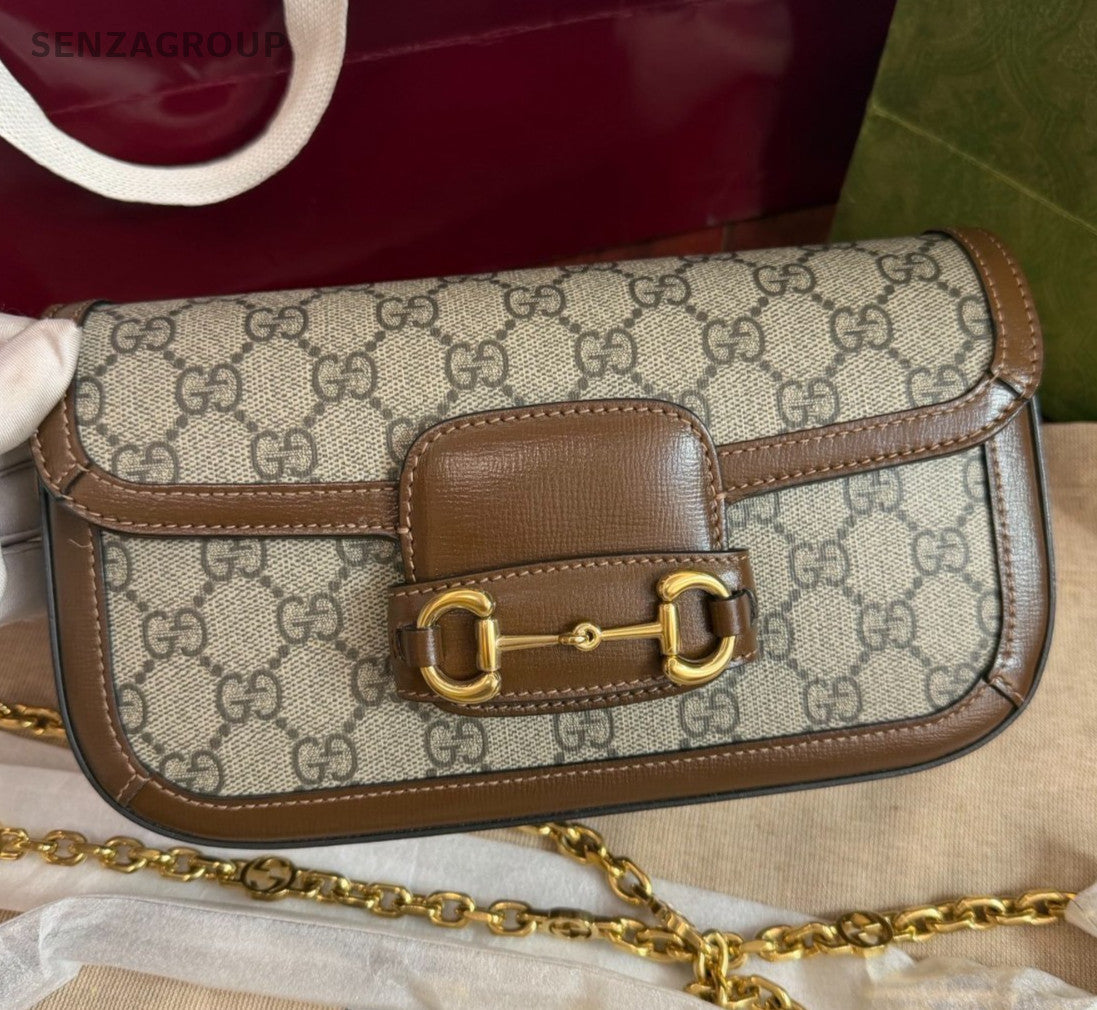 Gucci Horsebit1955 Chain Handbag Shoulder Bag Brown Gold Women Classic