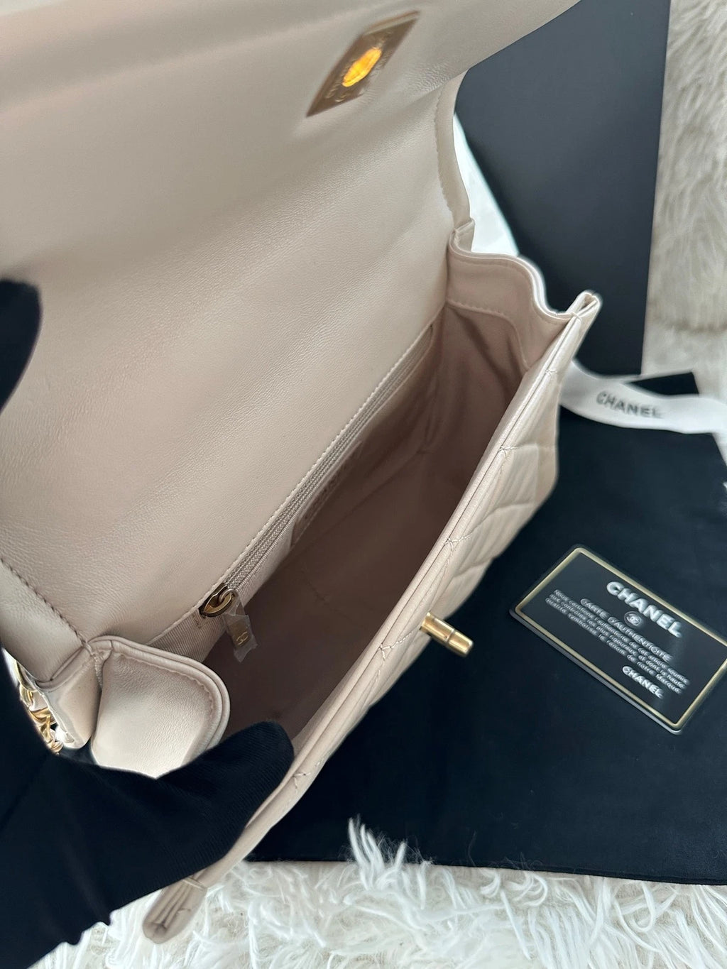 Chanel Light Beige Lambskin Tofu Messenger Crossbody Handbag For Women