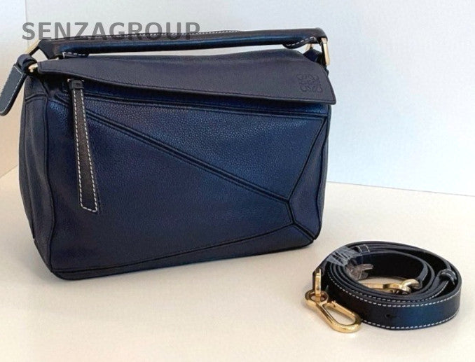 Loewe Puzzle Calfskin Leather Top Handle Shoulder Crossbody Bag Midnight Blue