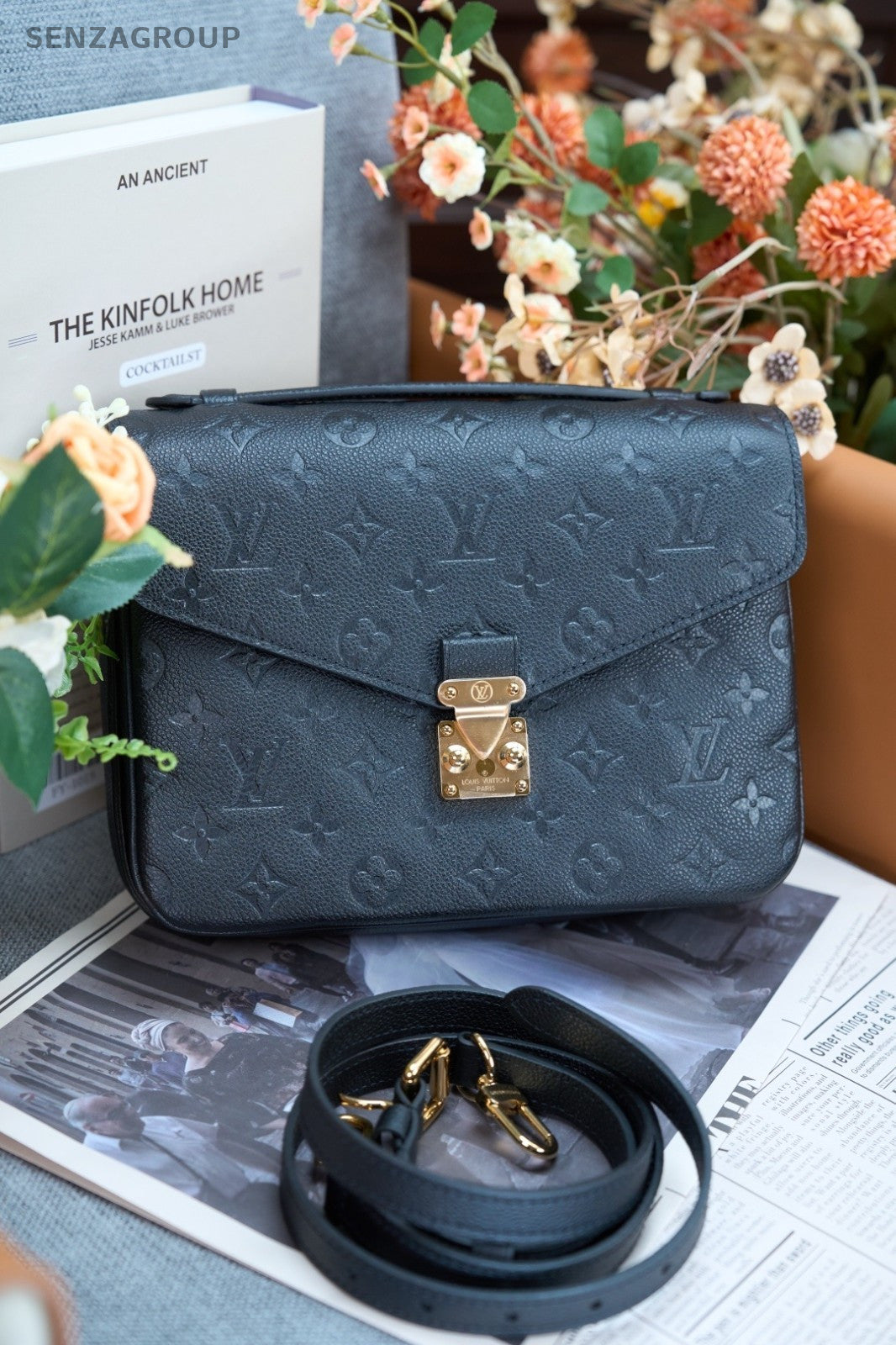 Louis Vuitton Embossed Leather Messenger Bag Shoulder Crossbody Bag Women Black