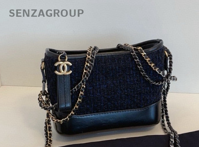 CHANEL Gabrielle PM Tweed Hobo Bag Shoulder Crossbody Bag Women Black