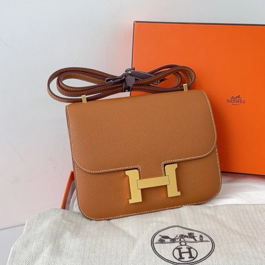 Excellent Hermes Constance19 Epsom Brown Shoulder Bag Crossbody Gold Hardware