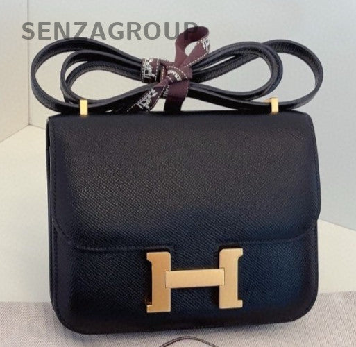 Hermes Constance Mini Black Gold Shoulder Bag Crossbody Women Classic Fashion