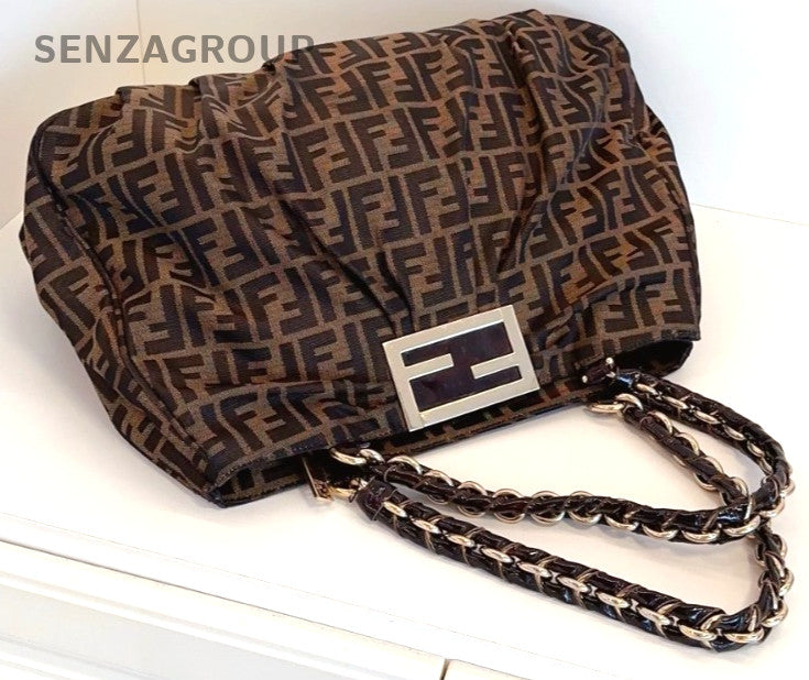 Fendi Classic Monogram Logo tote Shoulder bag Brown Women