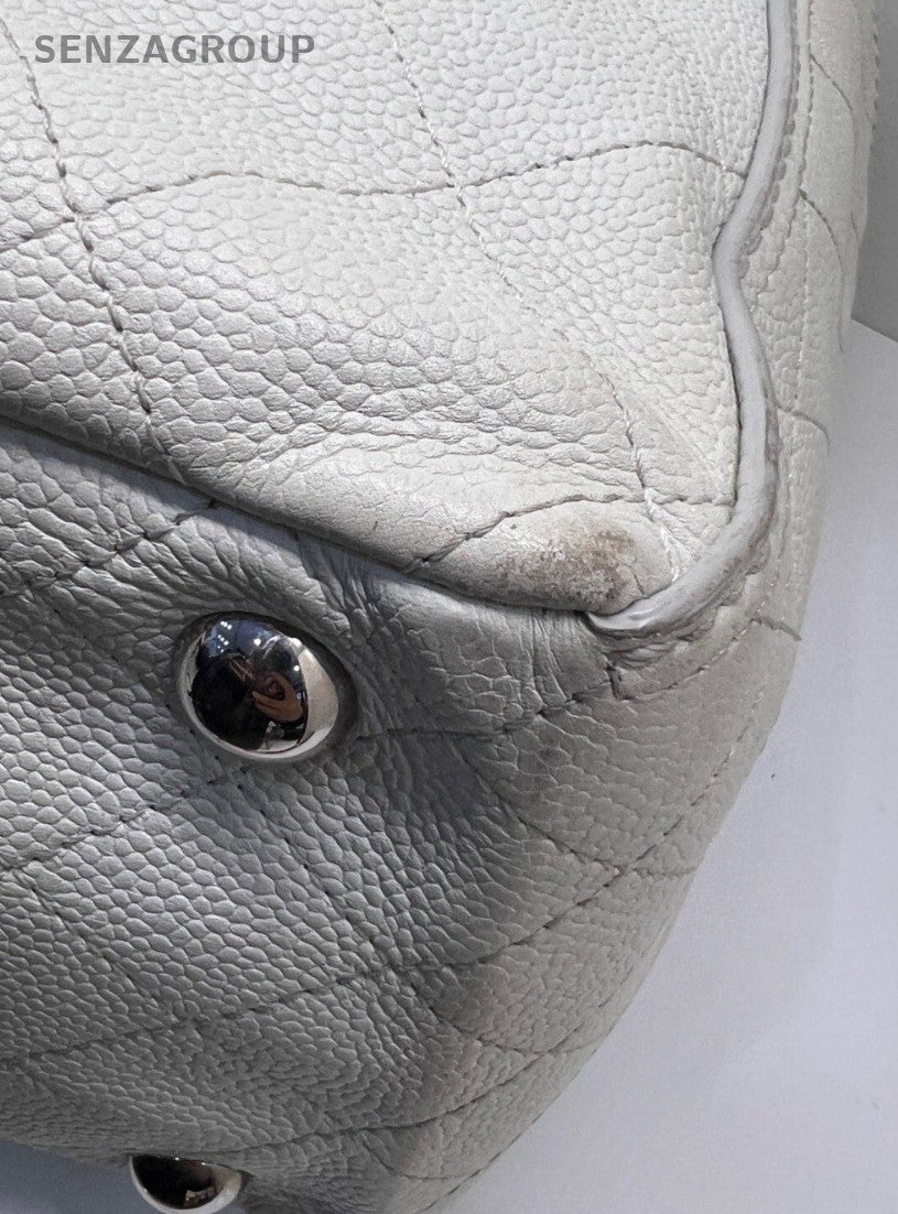 Chanel Diamond Pattern GM Chain Tote Bag Shoulder Bag White Silver Women Classic