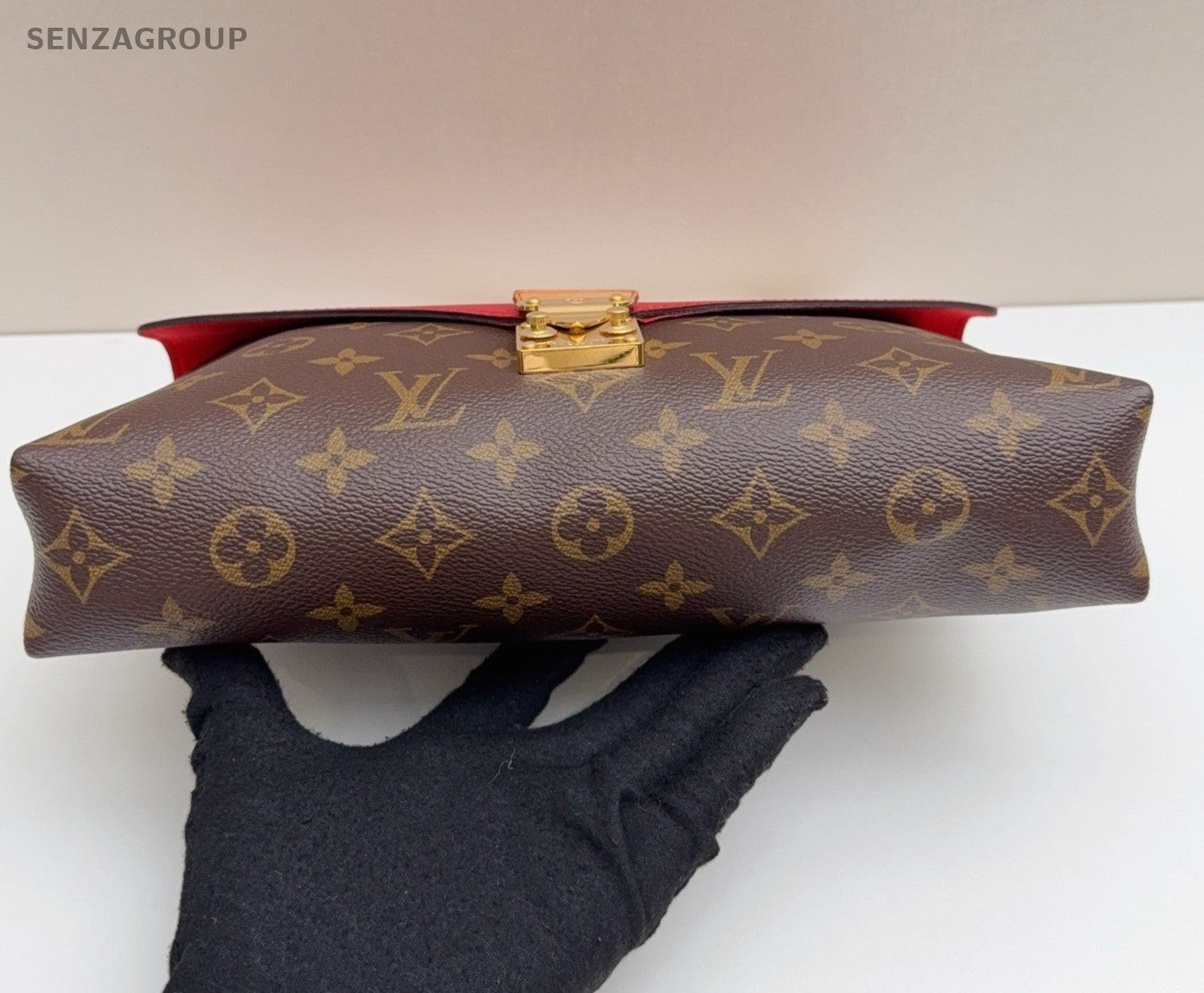 Louis Vuitton Monogram Chain Shoulder Bag Red Brown Gold Women Classic