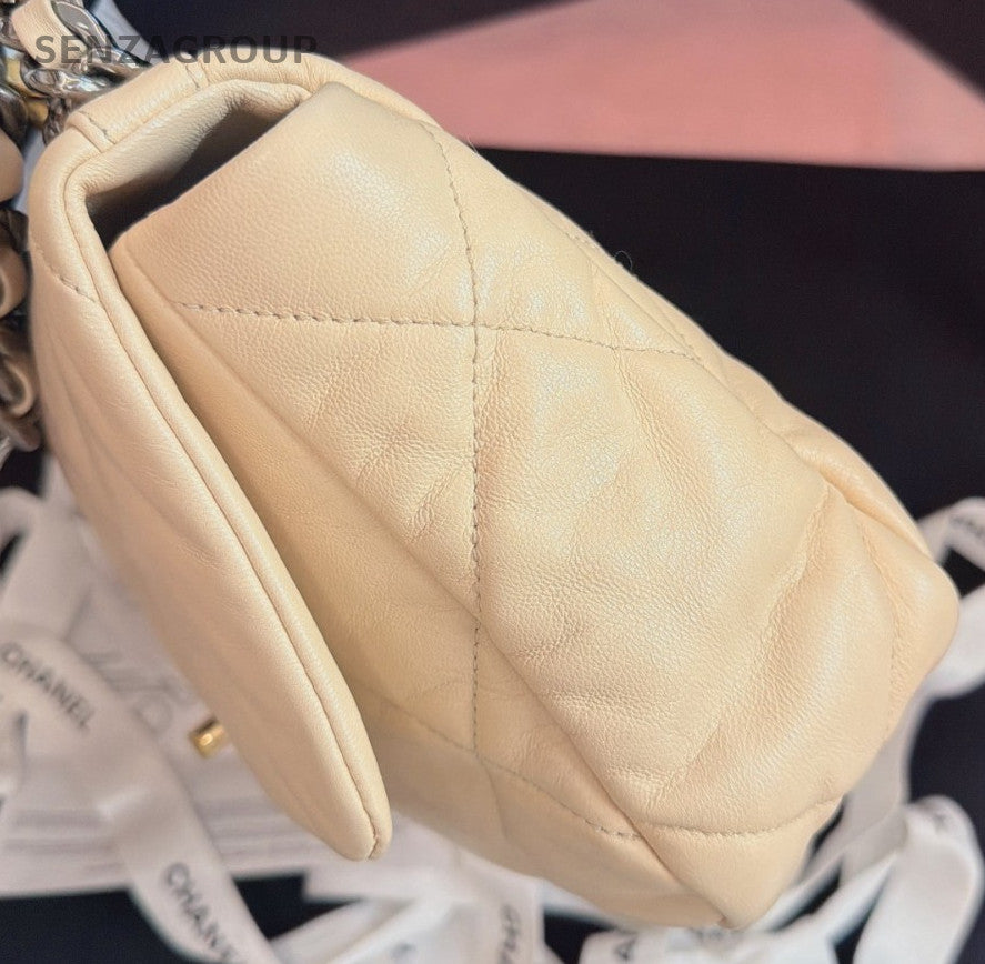 Chanel 19Bag Diamond PM Chain Shoulder Bag Beige Gold Women Classic Fashion