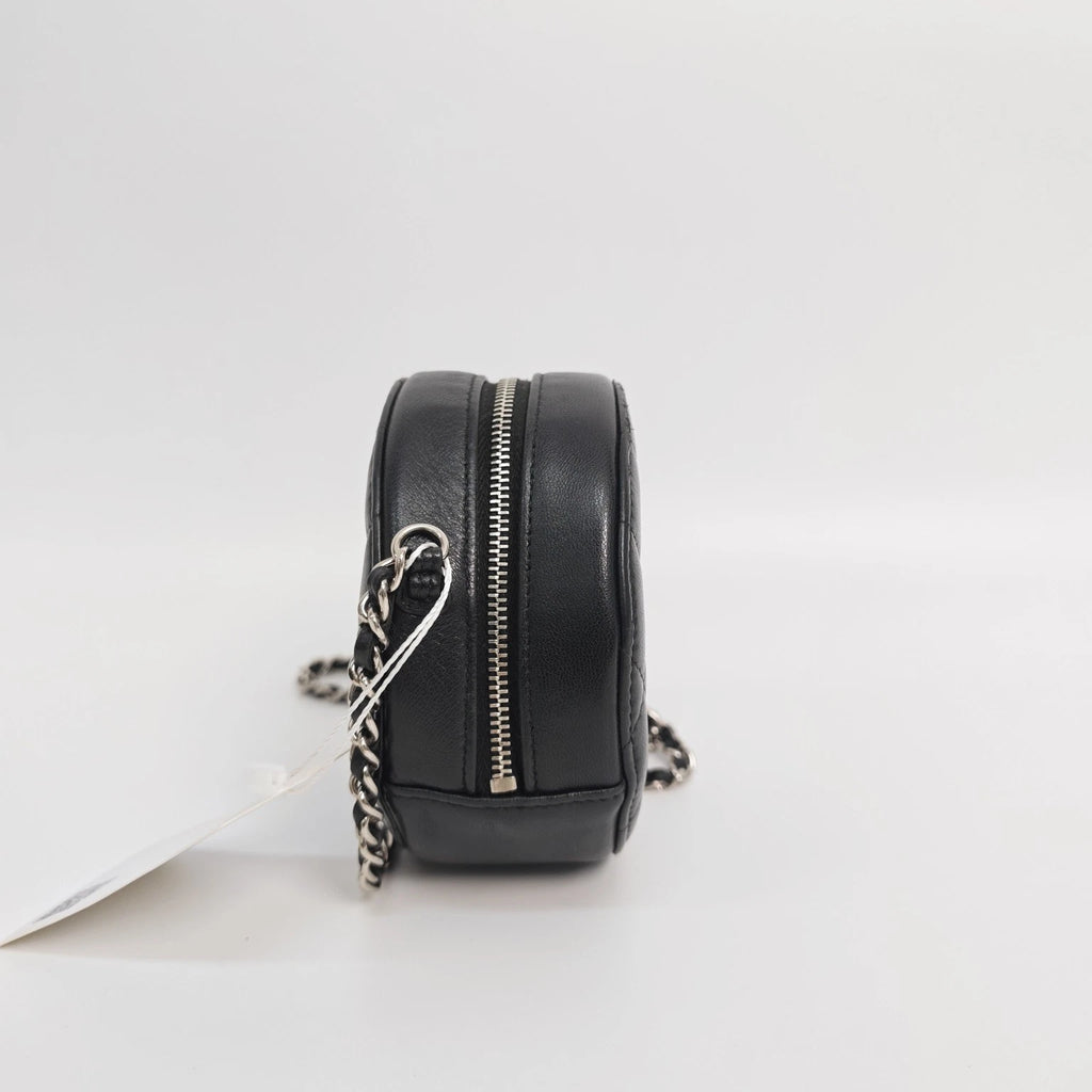 CHANEL Black Lambskin Silver Hardware Round Crossbody Bag Women