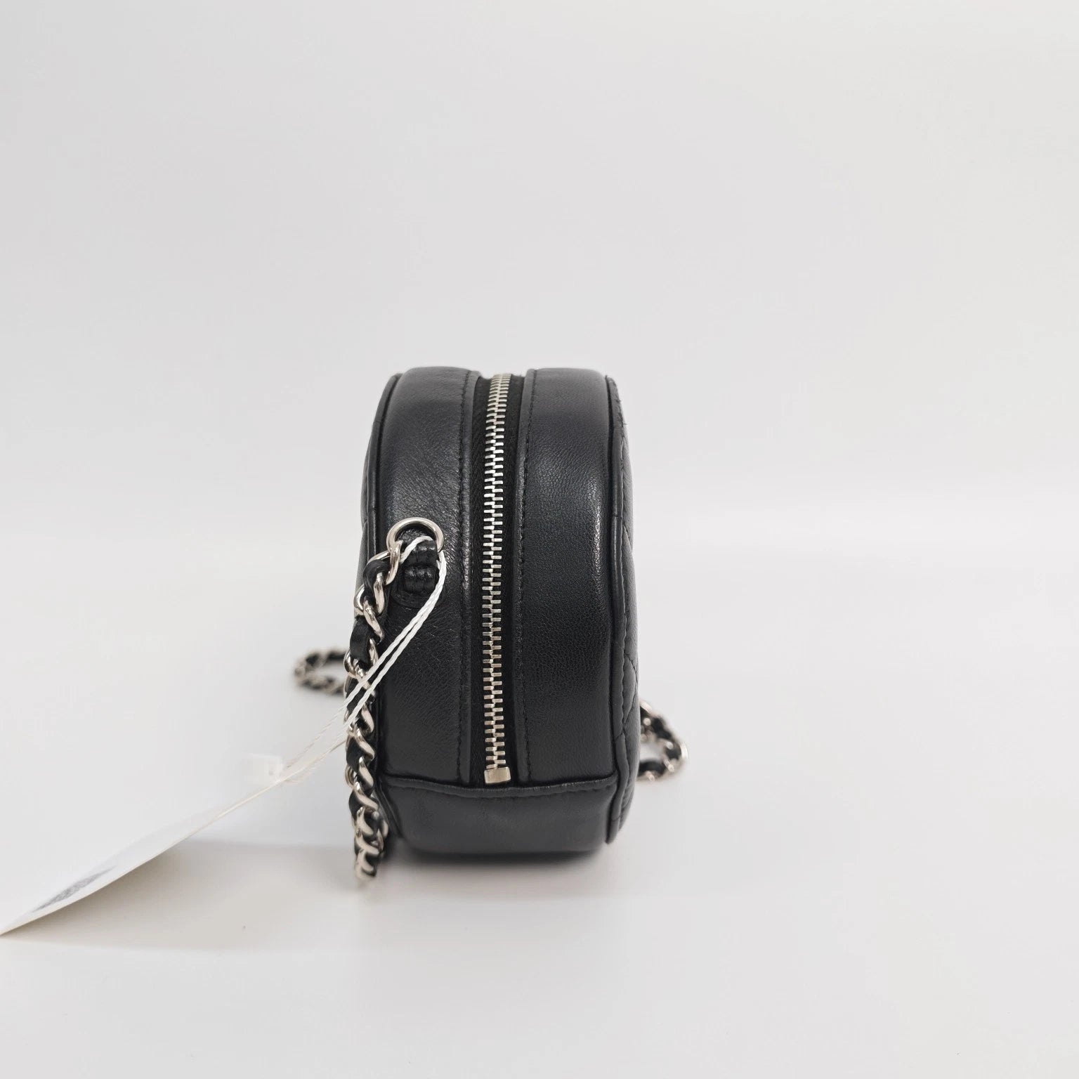 CHANEL Black Lambskin Silver Hardware Round Crossbody Bag Women