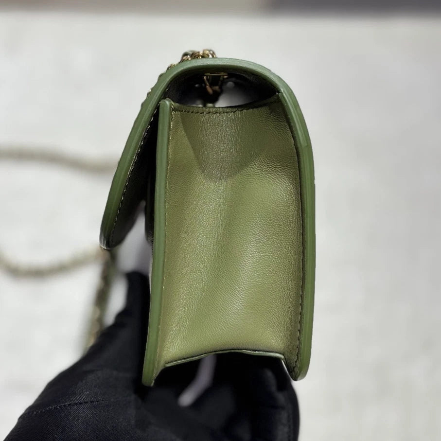 Chanel Diamond Chain Shoulder Crossbody Green Gold Women Classic