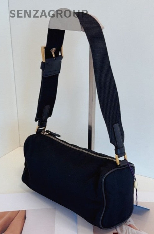 Prada Canvas Baguette Cylinder Armpit Shoulder Bag Black Women