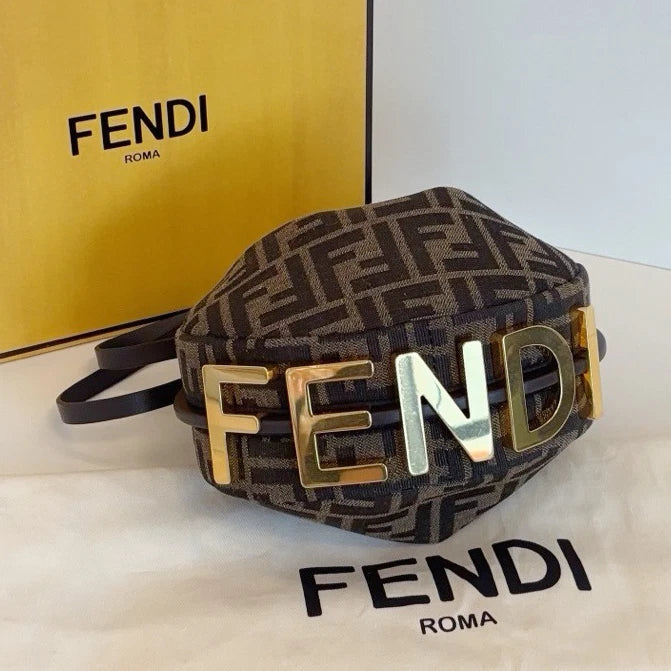 Excellent Fendi Fendigraphy Brown FF Monogram Canvas Handbag Detachable Strap