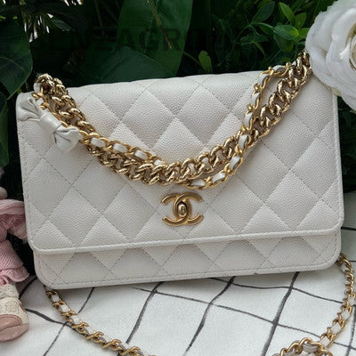 Chanel WOC 24S Calfskin Gold White Chain Crossbody Shoulder Bag