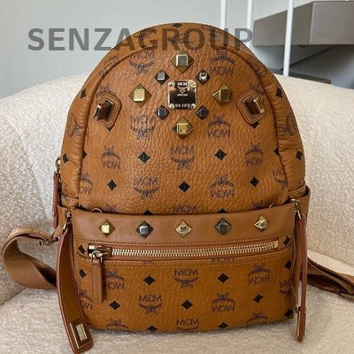 MCM Visetos Coated Canvas Backpack Brown Gold Unisex Classic