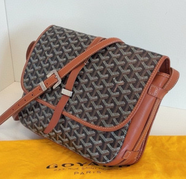 Goyard Belvedere 2Way Shoulder Bag Crossbody Brown Silver Unisex Adults Classic