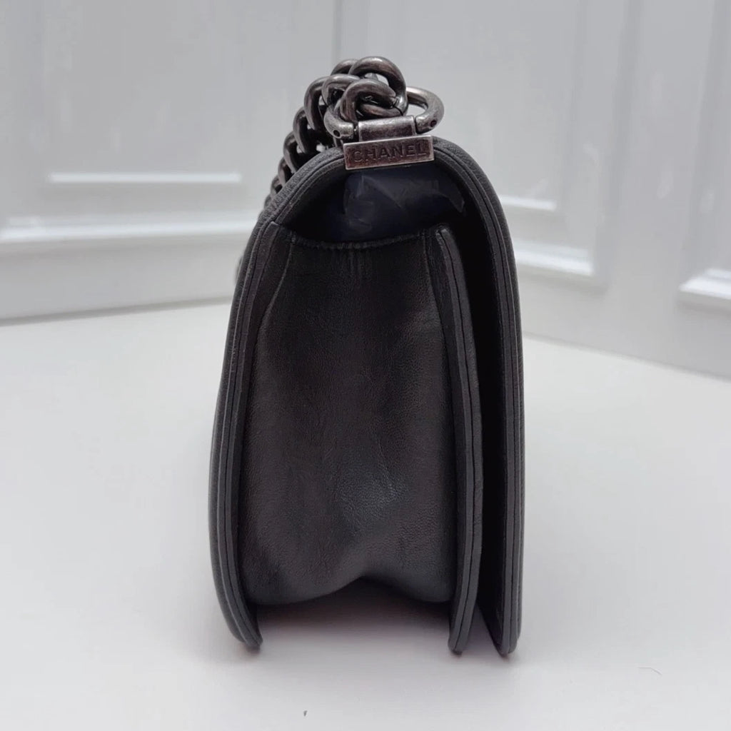 Chanel Leboy Chain Shoulder Bag Crossbody Black Silver Diamond Women Classic