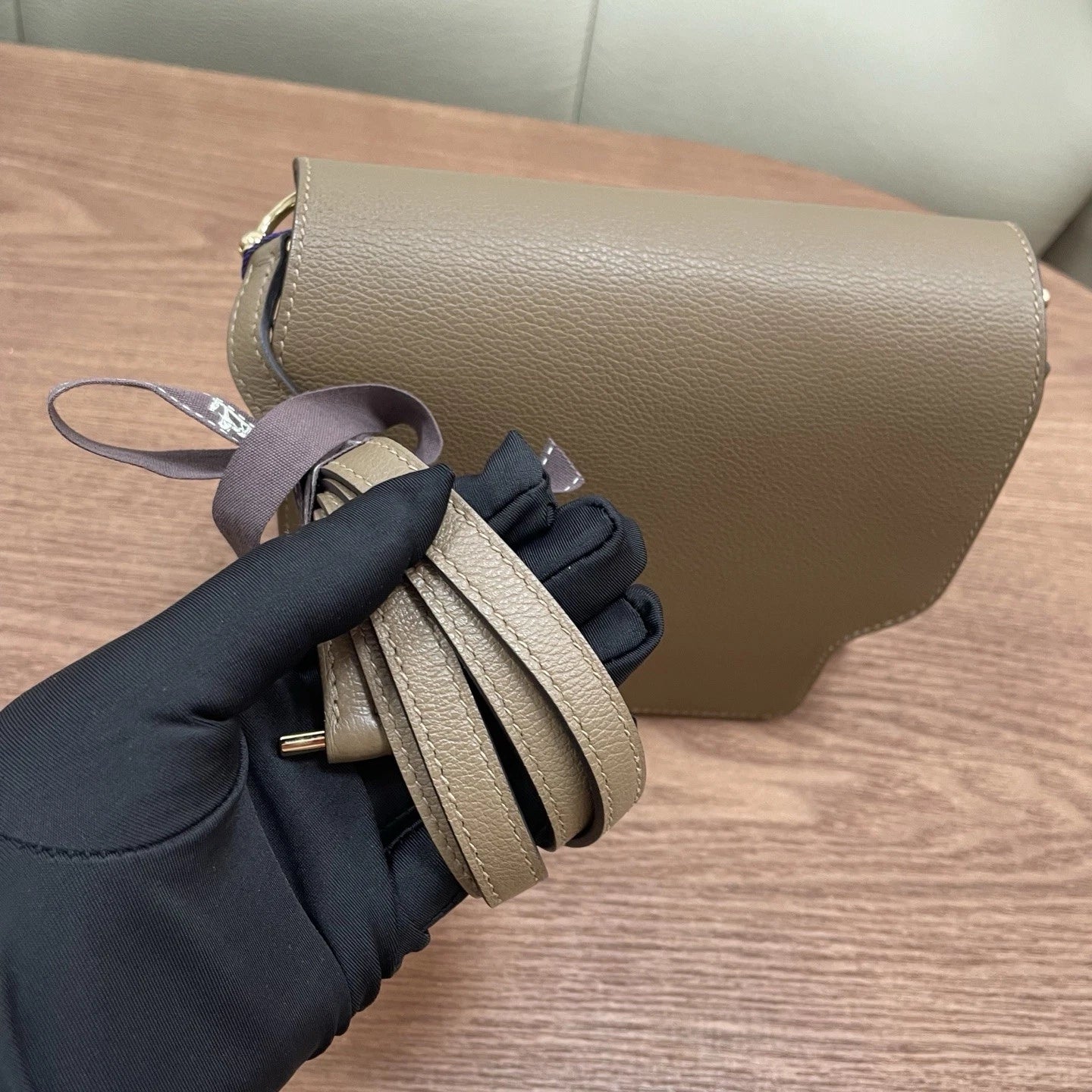 Hermes Roulis19 Evercolor Leather Shoulder Crossbody Gray Gold Women Classic